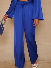 Chi Chi London Blue Satin Wide Leg Elasticated Waist Trousers - Image 2 of 4
