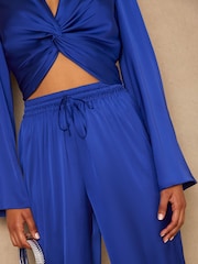 Chi Chi London Blue Satin Wide Leg Elasticated Waist Trousers - Image 4 of 4