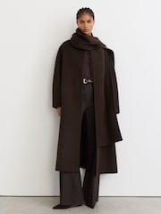 Reiss Chocolate Brown Elodie Petite Wool-Blend Long Blind-Seam Scarf Coat - Image 1 of 10