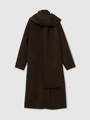 Reiss Chocolate Brown Elodie Petite Wool-Blend Long Blind-Seam Scarf Coat - Image 2 of 10