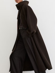 Reiss Chocolate Brown Elodie Petite Wool-Blend Long Blind-Seam Scarf Coat - Image 4 of 10
