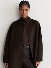 Reiss Chocolate Brown Elodie Petite Wool-Blend Long Blind-Seam Scarf Coat - Image 5 of 10