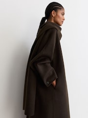 Reiss Chocolate Brown Elodie Petite Wool-Blend Long Blind-Seam Scarf Coat - Image 6 of 10