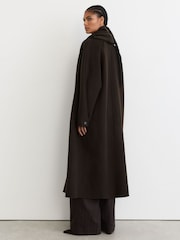 Reiss Chocolate Brown Elodie Petite Wool-Blend Long Blind-Seam Scarf Coat - Image 8 of 10
