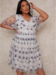 Chi Chi London Blue Curve 3D Floral Midi Dress - Image 3 of 4