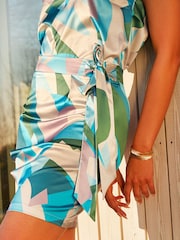 Chi Chi London Blue Wrap Abstract Printed Mini Skirt - Image 2 of 4