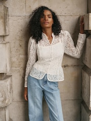 Mint Velvet White Lace Military Blouse - Image 1 of 7