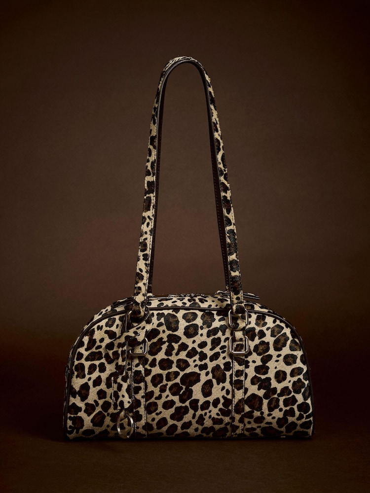 Mint Velvet Brown Otti Leopard Print Textured Leather Shoulder Bag - Image 1 of 1