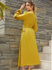 Chi Chi London Green Long Sleeve Satin Wrap Shirt Dress - Image 2 of 4