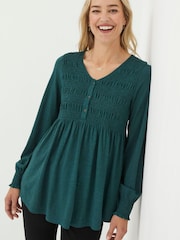 FatFace Green Beth Smocked Tunic - Image 1 of 4