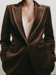 Reiss Mocha Brown Wren Velvet Satin-Trim Single-Breasted Suit Blazer - Image 1 of 10