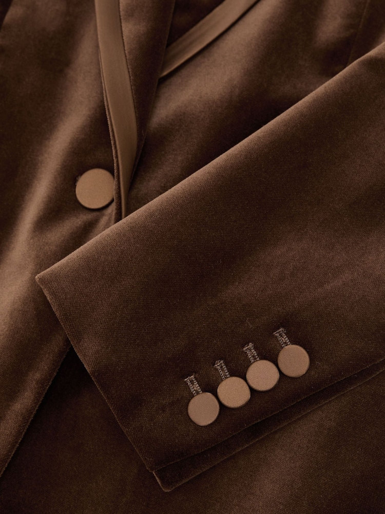 Reiss Mocha Brown Wren Velvet Satin-Trim Single-Breasted Suit Blazer - Image 10 of 10 Reiss Mocha Brown Wren Velvet Satin-Trim Single-Breasted Suit Blazer - Image 10 of 10