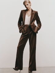 Reiss Mocha Brown Wren Velvet Satin-Trim Single-Breasted Suit Blazer - Image 3 of 10