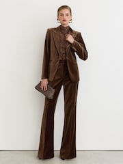 Reiss Mocha Brown Wren Velvet Satin-Trim Single-Breasted Suit Blazer - Image 5 of 10