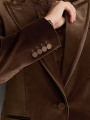 Reiss Mocha Brown Wren Velvet Satin-Trim Single-Breasted Suit Blazer - Image 8 of 10