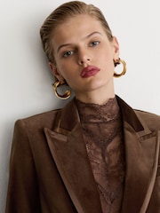 Reiss Mocha Brown Wren Velvet Satin-Trim Single-Breasted Suit Blazer - Image 9 of 10