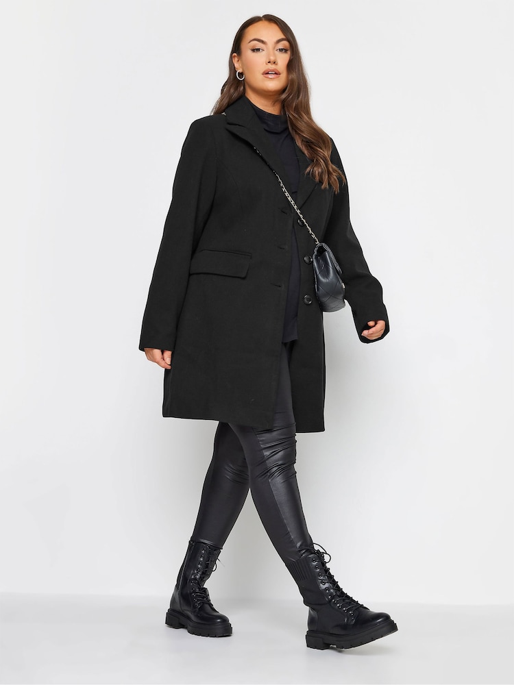 Yours Curve Black Midi City Coat - Image 2 of 4