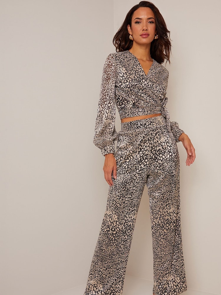 Chi Chi London Brown Printed Wide Leg Trousers - Image 1 of 5