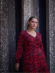 Live Unlimited Red Ditsy Print V-Neck Jersey Dress - Image 3 of 8