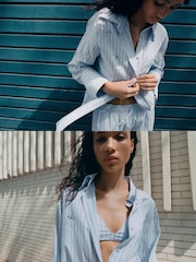 Mango Blue Stripe Embellished Shirt - Image 4 of 7