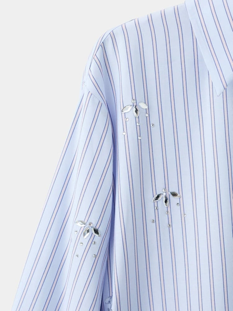 Mango Blue Stripe Embellished Shirt - Image 7 of 7 Mango Blue Stripe Embellished Shirt - Image 7 of 7