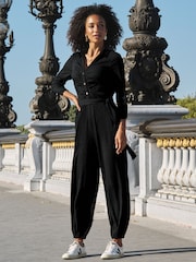 Sosandar Black Textured Balloon Leg Jumpsuit - Image 5 of 5
