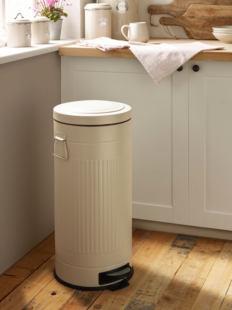 Cream 30L Vintage Ribbed Soft Close Bin - Image 1 of 5