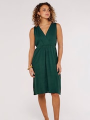 Apricot Green X-Over Pleated Linen Mix Dress - Image 1 of 4