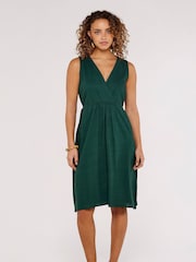 Apricot Green X-Over Pleated Linen Mix Dress - Image 3 of 4