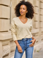 Sosandar Yellow Pointelle Diamente Embellished Jumper - Image 1 of 5