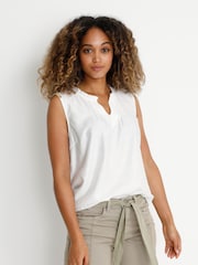 Cream Liselin Sleeveless V-Notch Neck White Blouse - Image 1 of 6