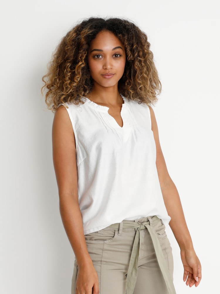 Cream Liselin Sleeveless V-Notch Neck White Blouse - Image 1 of 6