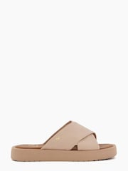 Dune London Nude Liquor Cross Strap Flat Sandals - Image 1 of 5