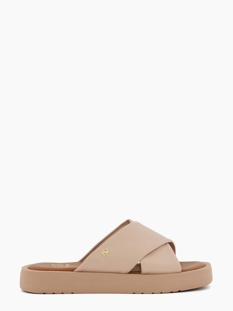Dune London Nude Liquor Cross Strap Flat Sandals - Image 1 of 5