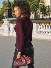 Sosandar Red Cinched Waist Rib Knit Cardigan - Image 3 of 5