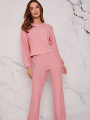 Chi Chi London Pink Diamond Stitch Loungewear Set - Image 1 of 4