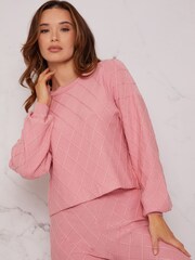 Chi Chi London Pink Diamond Stitch Loungewear Set - Image 4 of 4