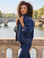 Sosandar Funnel Neck Denim Bomber Jacket - صورة 1 من 5