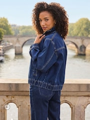 Sosandar Funnel Neck Denim Bomber Jacket - صورة 4 من 5
