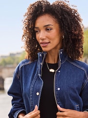 Sosandar Funnel Neck Denim Bomber Jacket - صورة 5 من 5