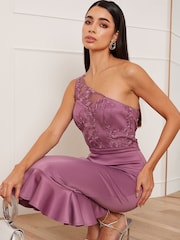 Chi Chi London Purple One Shoulder Embroidered Bodice Midi Dress - Image 4 of 5