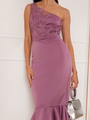 Chi Chi London Purple One Shoulder Embroidered Bodice Midi Dress - Image 5 of 5