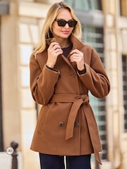 Sosandar Natural Belted Funnel Collar Coat - Image 2 of 5