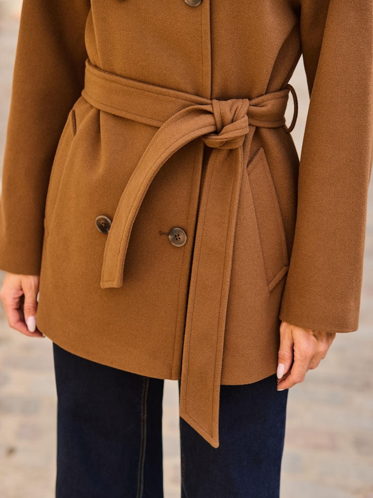 Sosandar Natural Belted Funnel Collar Coat - Image 5 of 5 Sosandar Natural Belted Funnel Collar Coat - Image 5 of 5