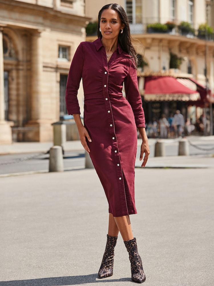 Sosandar Ruched Waist Denim Dress - Imaginea 1 din 5 Sosandar Ruched Waist Denim Dress - Imaginea 1 din 5