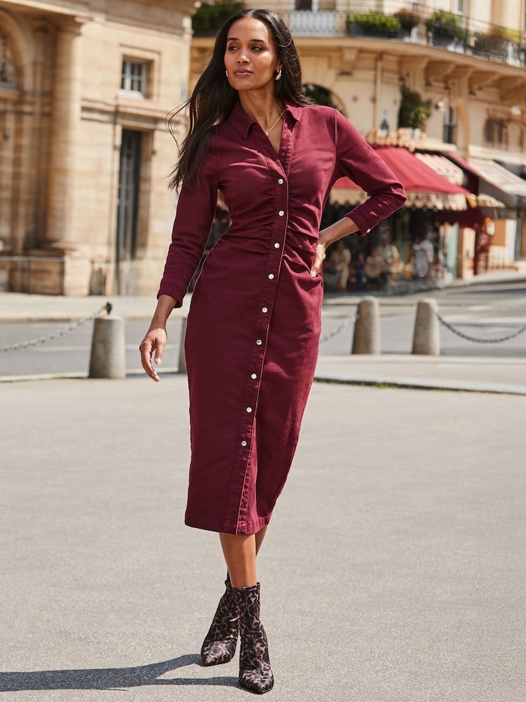 Sosandar Ruched Waist Denim Dress - Imaginea 2 din 5 Sosandar Ruched Waist Denim Dress - Imaginea 2 din 5