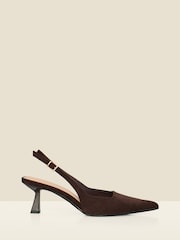 Sosandar Brown Faux Suede Kitten Heel Slingback Court Shoes - Image 1 of 4