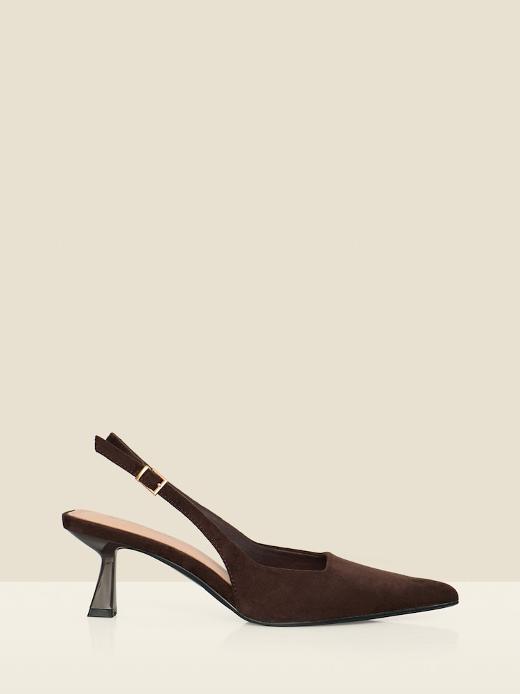 Sosandar Brown Faux Suede Kitten Heel Slingback Court Shoes - Image 1 of 4