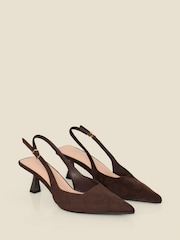 Sosandar Brown Faux Suede Kitten Heel Slingback Court Shoes - Image 2 of 4