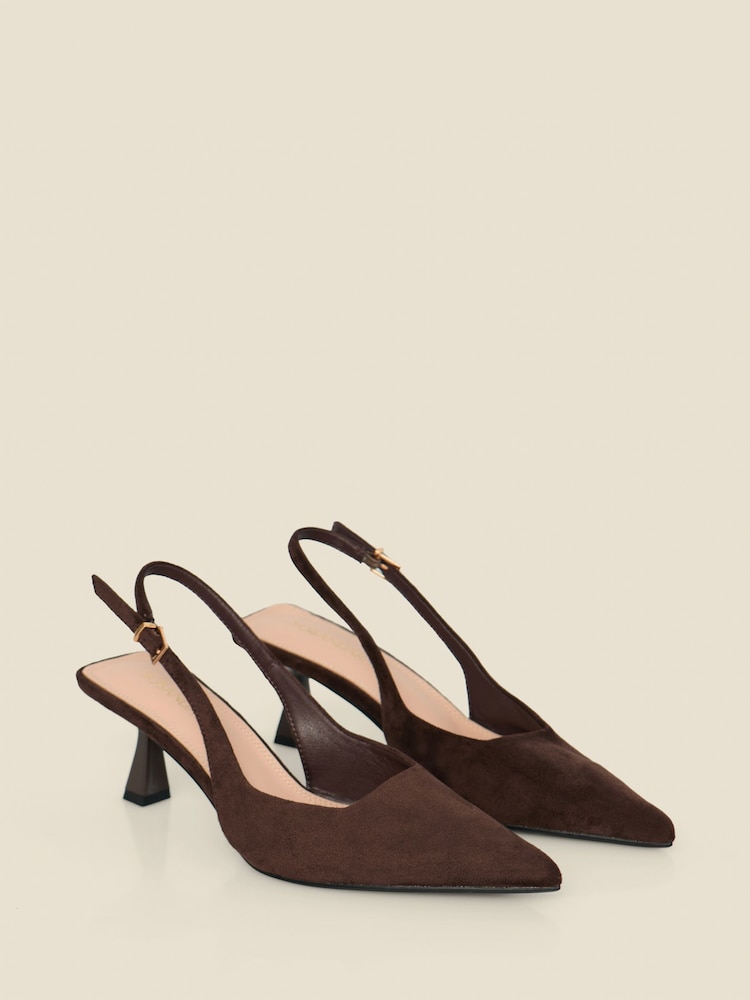 Sosandar Brown Faux Suede Kitten Heel Slingback Court Shoes - Image 2 of 4